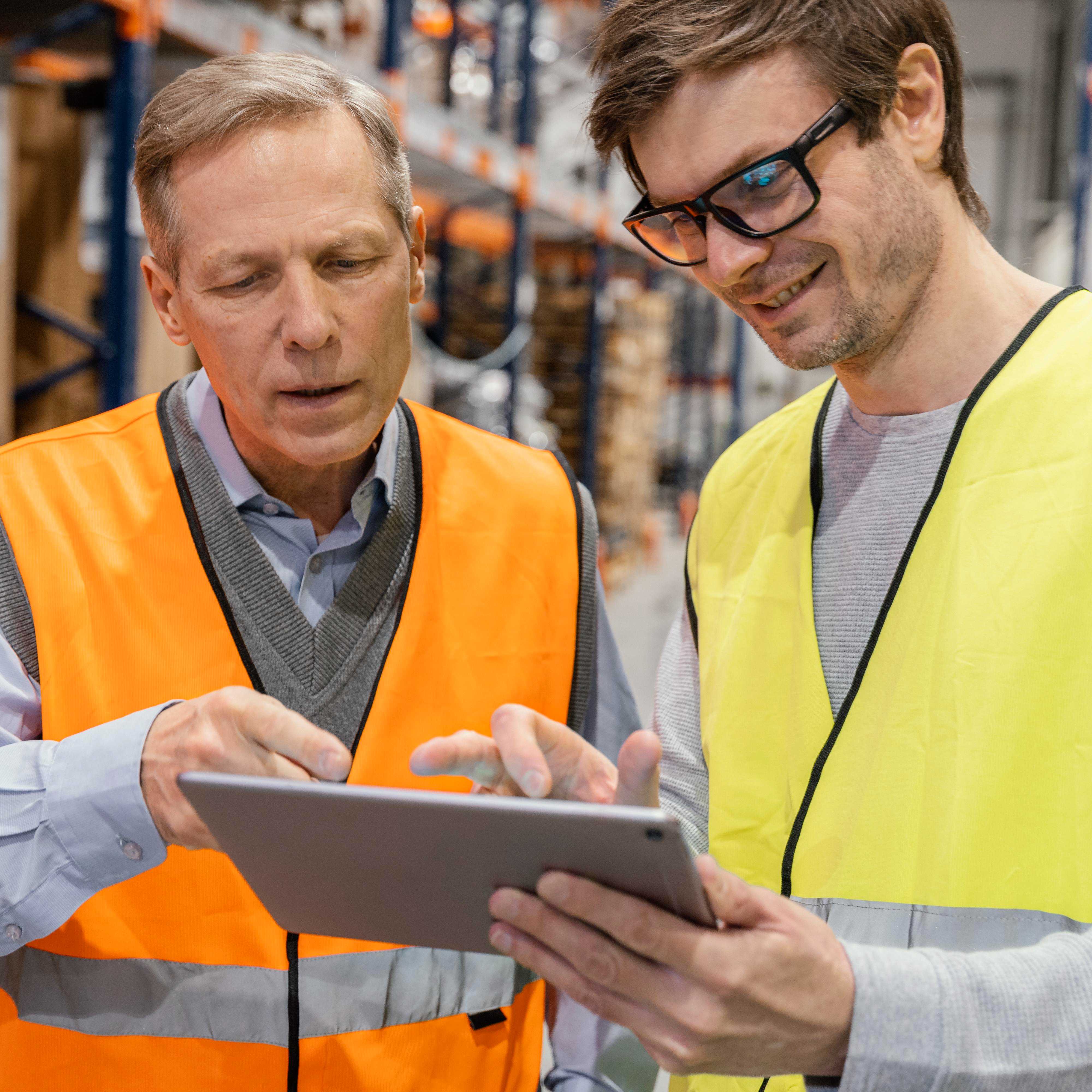 Specialists reviewing production equipment reliability